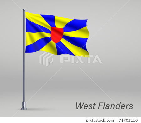 Waving flag of West Flanders - province of Belgium on flagpole. 71703110