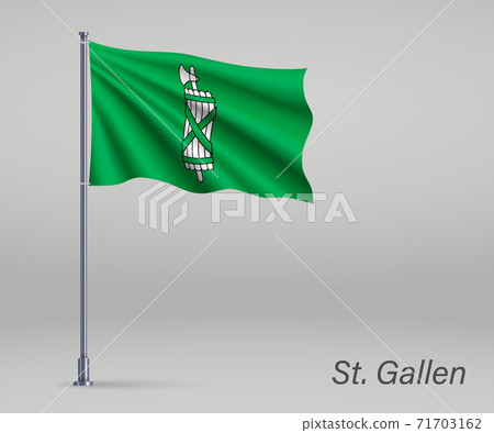 Waving flag of St. Gallen - canton of Switzerland on flagpole. T 71703162
