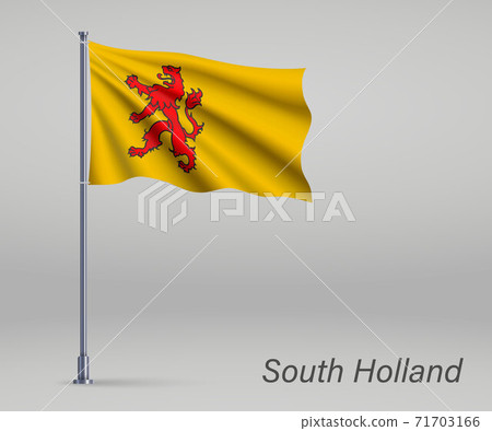 Waving flag of South Holland - province of Netherlands on flagpo Waving flag of South Holland - province of Netherlands on flagpo 71703166