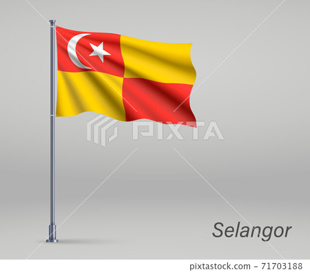 Waving flag of Selangor - state of Malaysia on flagpole. Templat 71703188