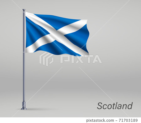Waving flag of Scotland - territory of United Kingdom on flagpol 71703189