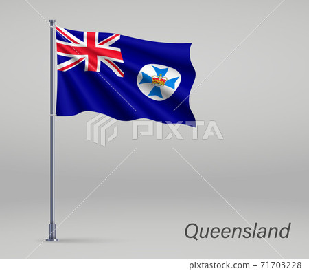 Waving flag of Queensland - state of Australia on flagpole. Temp Waving flag of Queensland - state of Australia on flagpole. Temp 71703228