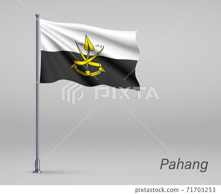 Waving flag of Pahang - state of Malaysia on flagpole. Template 71703253
