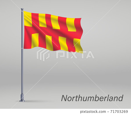 Waving flag of Northumberland - county of England on flagpole. T Waving flag of Northumberland - county of England on flagpole. T 71703269