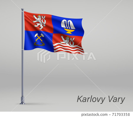 Waving flag of Karlovy Vary - region of Czech Republic on flagp Waving flag of Karlovy Vary - region of Czech Republic on flagp 71703358