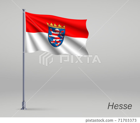 Waving flag of Hesse - state of Germany on flagpole. Template fo 71703373
