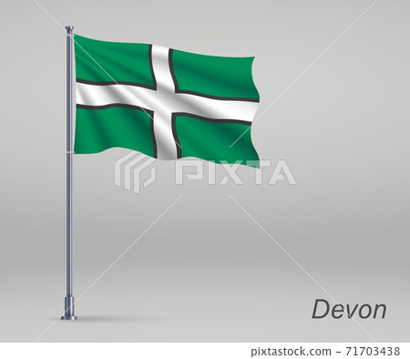 Waving flag of Devon - county of England on flagpole. Template f 71703438