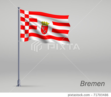 Waving flag of Bremen - state of Germany on flagpole. Template f Waving flag of Bremen - state of Germany on flagpole. Template f 71703486