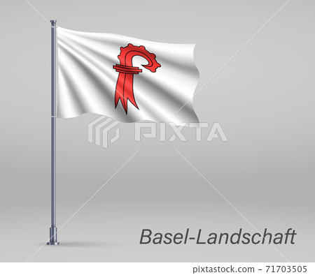 Waving flag of Basel-Landschaft - canton of Switzerland on flagp Waving flag of Basel-Landschaft - canton of Switzerland on flagp 71703505