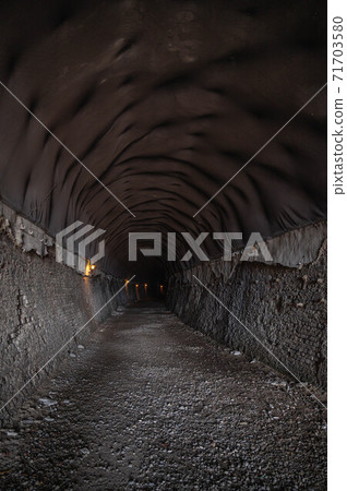 Abandoned railway line walk in late autumn Sangoyama tunnel 71703580
