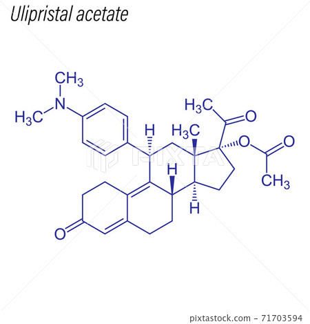 Vector Skeletal formula of Ulipristal acetate. Drug chemical mol 71703594