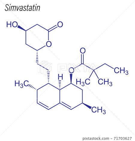 Vector Skeletal formula of Simvastatin. Drug chemical molecule. 71703627