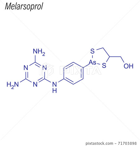 Vector Skeletal formula of Melarsoprol. Drug chemical molecule. 71703898