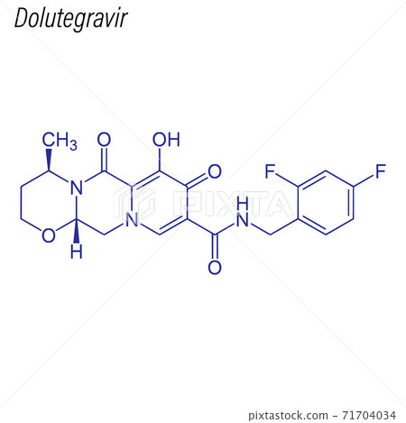 Vector Skeletal formula of Dolutegravir. Drug chemical molecule. 71704034