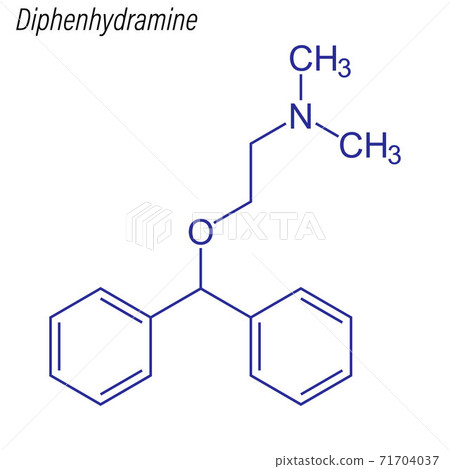 Vector Skeletal formula of Diphenhydramine. Drug chemical molecu 71704037