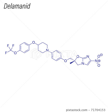 Vector Skeletal formula of Delamanid. Drug chemical molecule. Vector Skeletal formula of Delamanid. Drug chemical molecule. 71704153