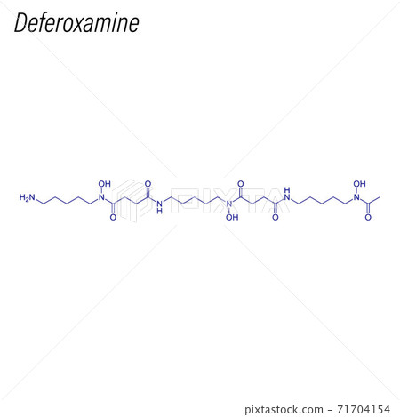 Vector Skeletal formula of Deferoxamine. Drug chemical molecule. 71704154