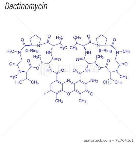 Vector Skeletal formula of Dactinomycin. Drug chemical molecule. 71704161