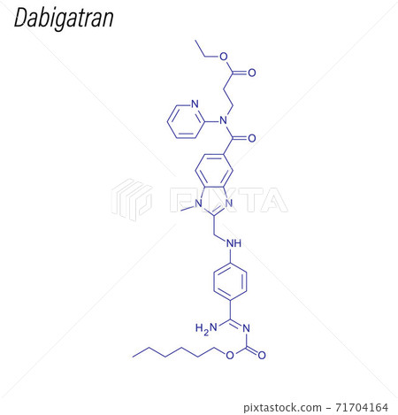 Vector Skeletal formula of Dabigatran. Drug chemical molecule. 71704164