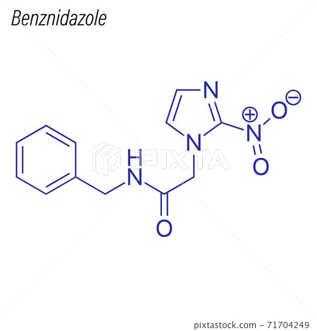 Vector Skeletal formula of Benznidazole. Drug chemical molecule. Vector Skeletal formula of Benznidazole. Drug chemical molecule. 71704249
