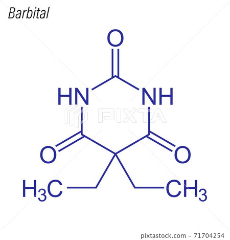 Vector Skeletal formula of Barbital. Drug chemical molecule. 71704254