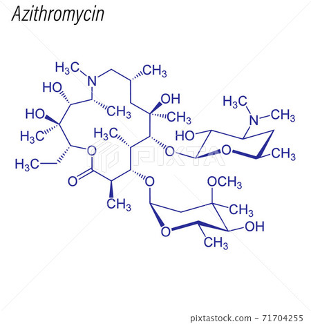 Vector Skeletal formula of Azithromycin. Drug chemical molecule. 71704255