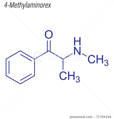 Vector Skeletal formula of 4-Methylaminorex. Drug chemical molec 71704294
