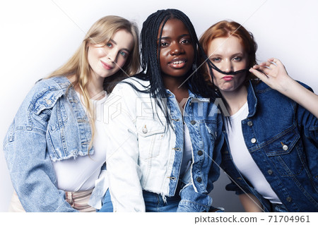 diverse multi nation girls group, teenage friends company cheerful having fun, happy smiling, cute posing isolated on white background, lifestyle people concept, african-american and caucasian diverse multi nation girls group, teenage friends company cheerful having fun, happy smiling, cute posing isolated on white background, lifestyle people concept, african-american and caucasian 71704961