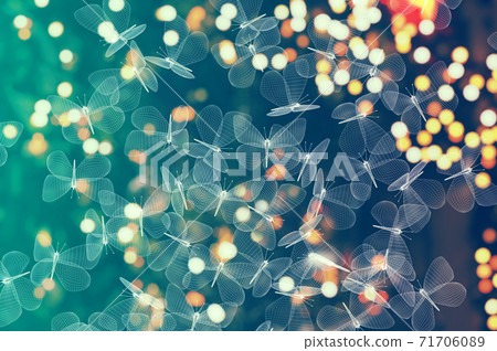 lights background and flock of abstract mesh moth butterflies. 3d illustration lights background and flock of abstract mesh moth butterflies. 3d illustration 71706089