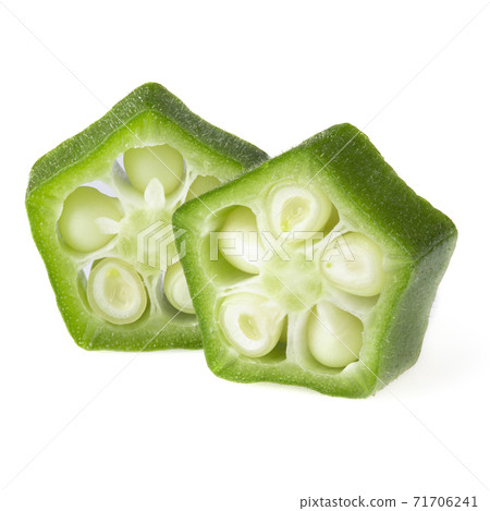 Sliced Green Okra isolated on the white backgroud Sliced Green Okra isolated on the white backgroud 71706241
