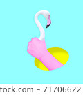 Contemporary collage. A man's hand appears from the hole holding a flamingo bird. 71706622