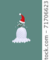 Contemporary collage. 3D illustration. Abstract Christmas background with white pineapple in a red cap on a mint background. 71706623
