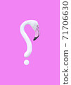 Contemporary collage. 3D illustration. White flamingo in the form of a question mark on a pink background. 71706630