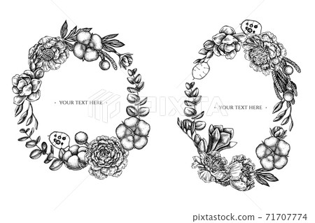Floral Wreath of black and white ficus, eucalyptus, peony, cotton, freesia, brunia Floral Wreath of black and white ficus, eucalyptus, peony, cotton, freesia, brunia 71707774