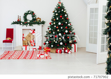 Christmas home fireplace Christmas tree New Year presents 71707902