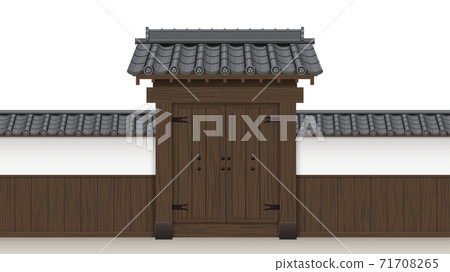 武士的大門和牆壁的日式插圖材料Residence_tile roof_tree_door_16:9 武士的大門和牆壁的日式插圖材料Residence_tile roof_tree_door_16:9 71708265