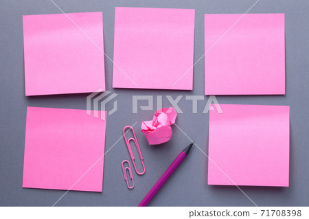 Pink Sticky Note Paper With Office Supplies Pink Sticky Note Paper With Office Supplies 71708398