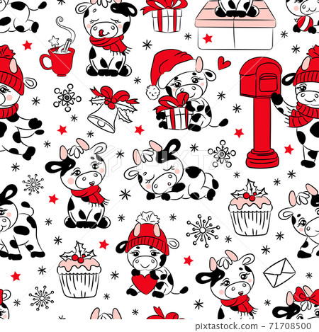 BULL CHRISTMAS 2021 New Year Merry Christmas Cartoon Holiday Hand Drawn Cute Animal White Seamless Pattern Vector Illustration For Print BULL CHRISTMAS 2021 New Year Merry Christmas Cartoon Holiday Hand Drawn Cute Animal White Seamless Pattern Vector Illustration For Print 71708500