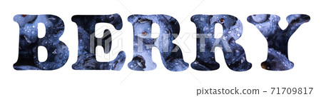 Text Berry made from fresh ripe blueberries texture isolated on white. 71709817