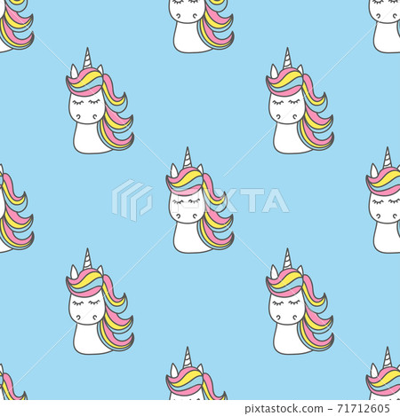 Seamless pattern with cute cartoon unicorns. Seamless pattern with cute cartoon unicorns. 71712605