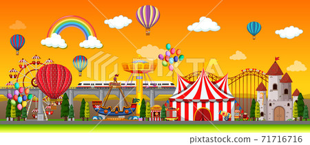 Amusement park scene at daytime with balloons... - Stock Illustration ...