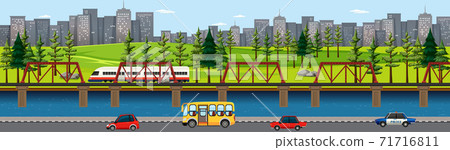 City nature park with river side landscape scene - Stock Illustration ...