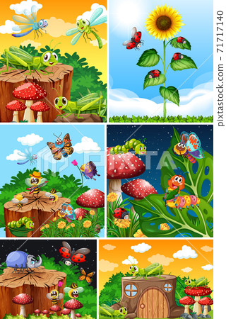 Set of different insects living in the garden background 71717140