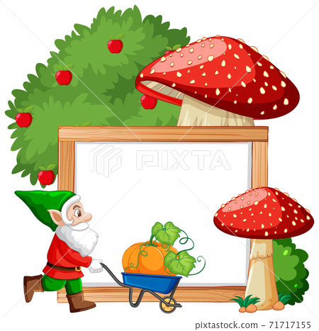 Gnome harvest pumpkin position infront of blank banner cartoon s 71717155
