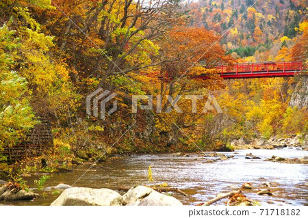 Jozankei hot spring in late autumn, Futami suspension bridge with a superb view, Jozankei in late autumn Jozankei hot spring in late autumn, Futami suspension bridge with a superb view, Jozankei in late autumn 71718182