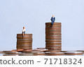 Elderly people sitting on coins stack.  71718324