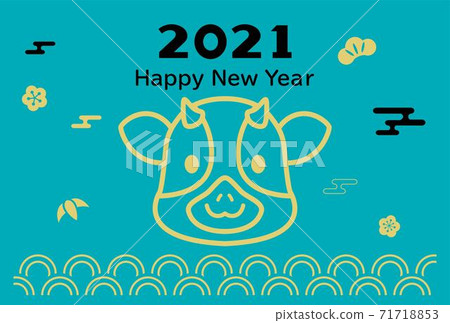 Cute cow blue New Year's card template Cute cow blue New Year's card template 71718853
