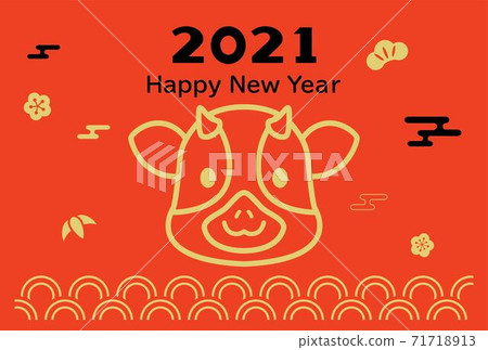 Cute cow red New Year's card template Cute cow red New Year's card template 71718913