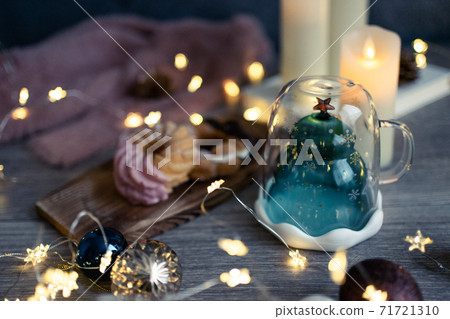 Christmas season treats, donuts, coffee, cocoa, Christmas trees, glasses Christmas season treats, donuts, coffee, cocoa, Christmas trees, glasses 71721310