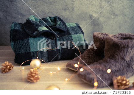 Cold weather room shoes, gowns, warm items, Christmas season 71723396